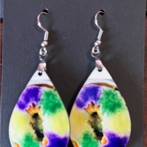 King cake Mardi Gras Vibrant Multicolor Teardrop Earrings